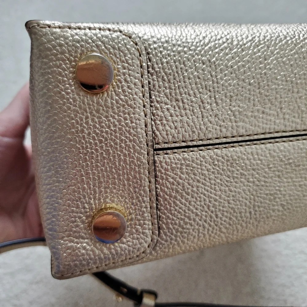 Michael Kors Metallic Gold Leather Mercer Crossbody Tote Bag
